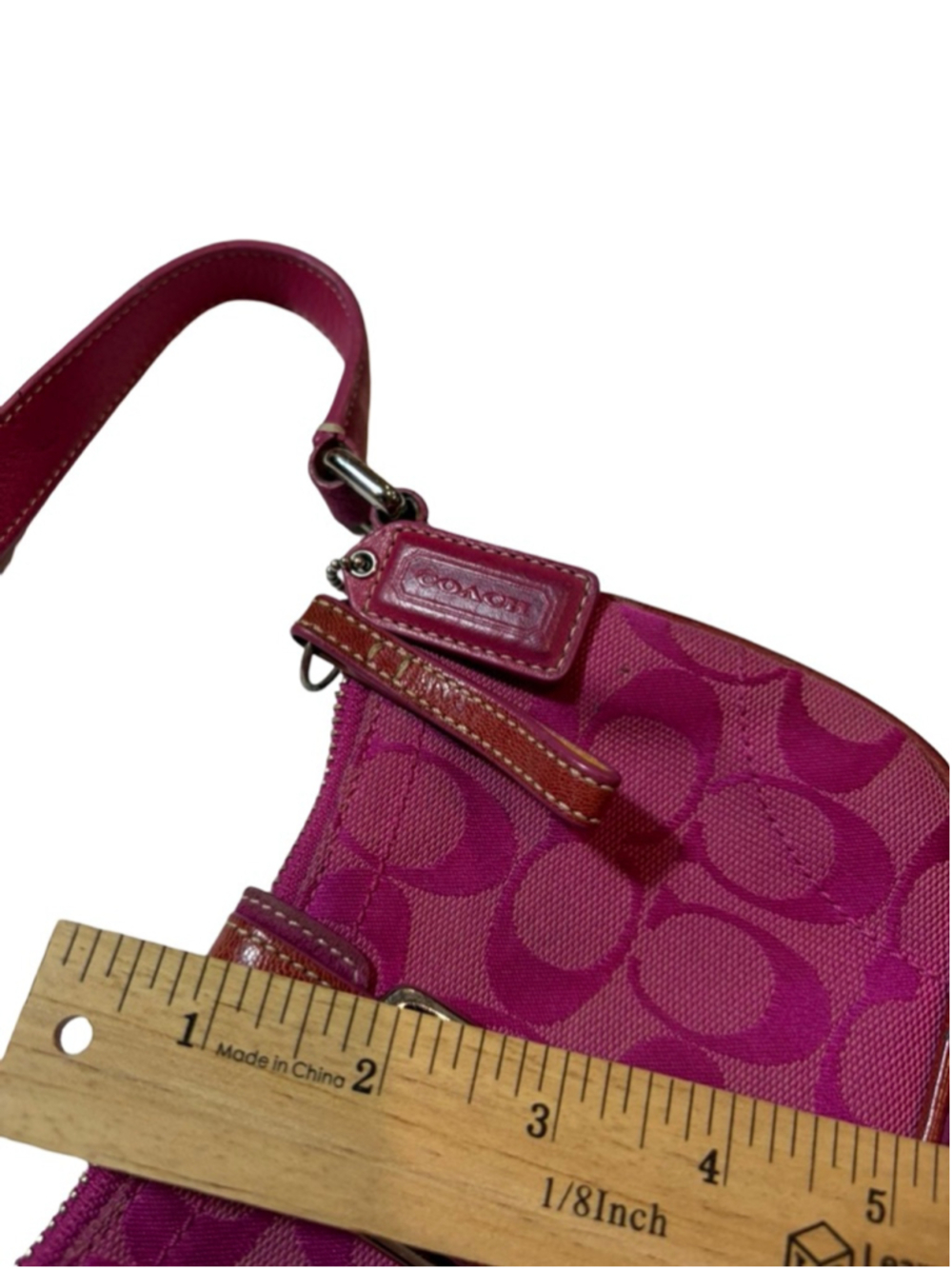 Vintage Y2K Coach Signature Hot Pink Suede Canvas Demi Shoulder Bag - Picture 7 of 11